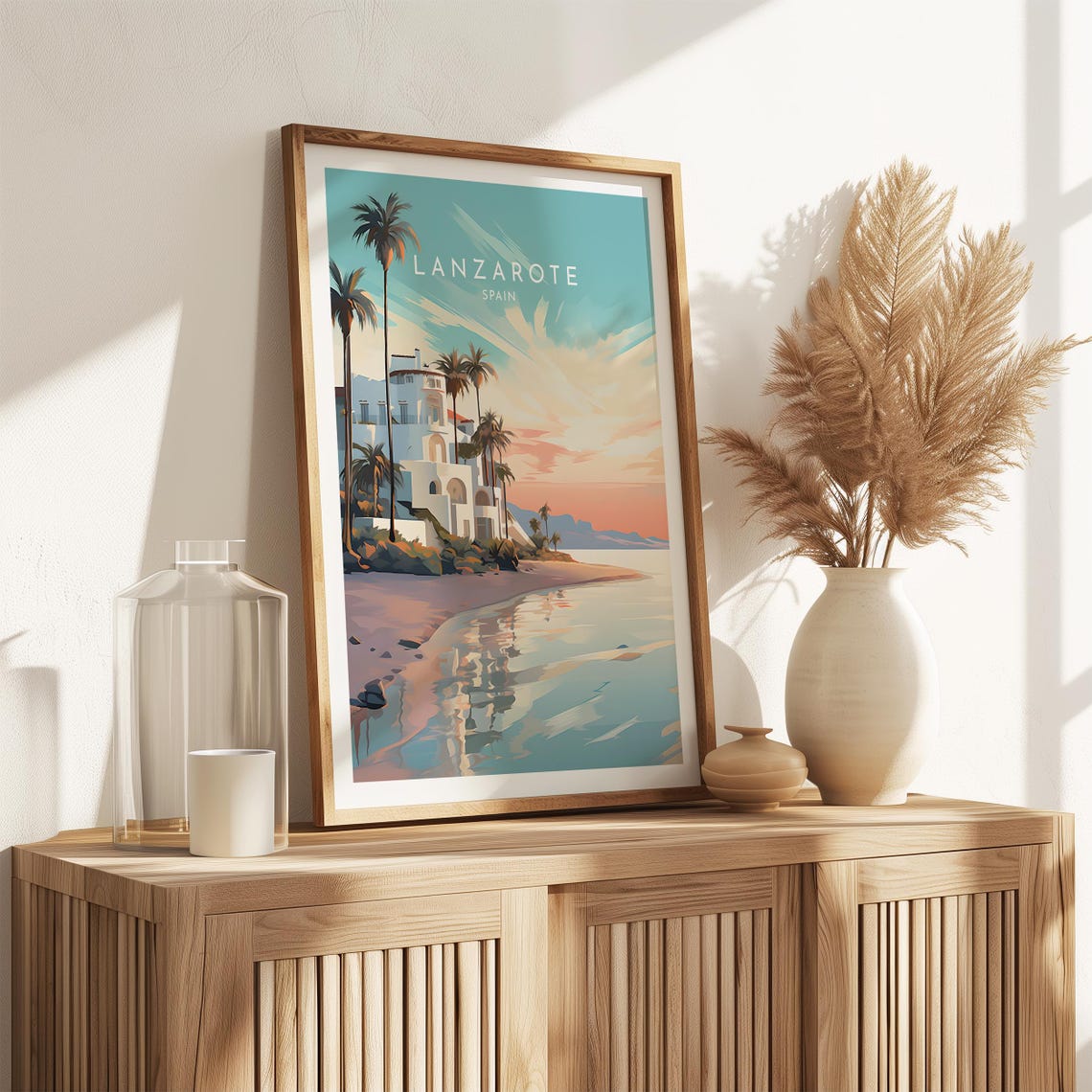 Lanzarote Spain Canarian White Villa Palms Beach Sunset Poster - Image 2