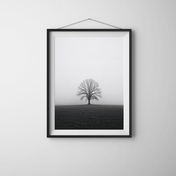 Foggy Tree Minimalist Landscape Art Print