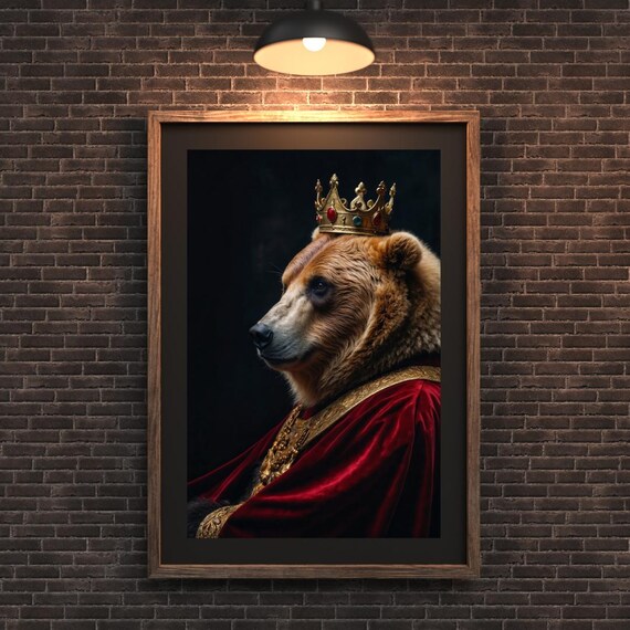 Royal Bear Portrait Wall Art Renaissance Style Animal Painting Instant Png