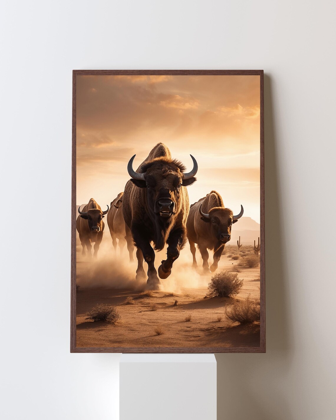Wild Buffalo Wall Art Western Wildlife Desert Sunset Animal Print Rustic Cowboy Decor