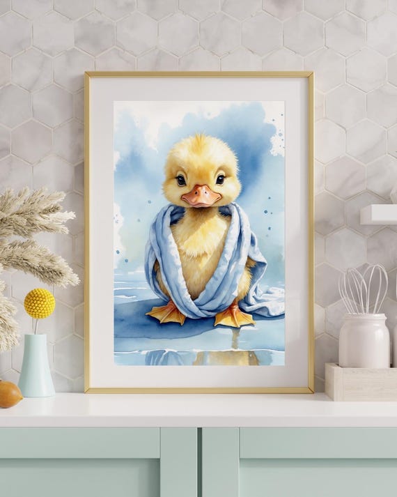 Funny Duck Bathroom Wall Art Watercolor Animal Print Decor