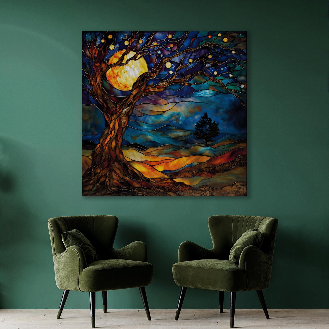 Tree of Life Moon Poster, Abstract Modern Landscape - Image 3