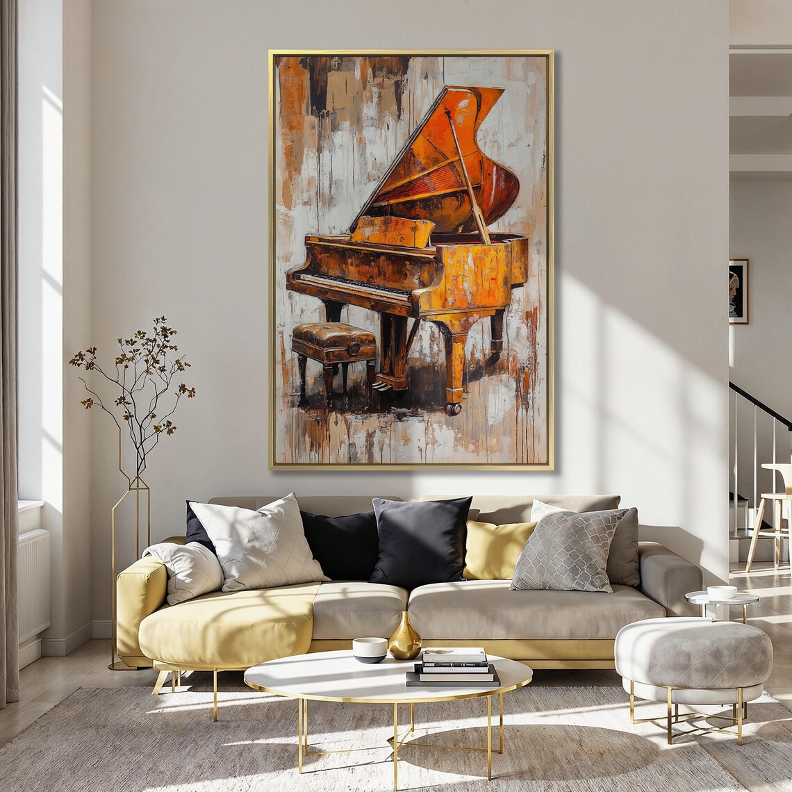 Vintage Wooden Grand Piano Abstract Painting Music Lover Wall Art - Image 4
