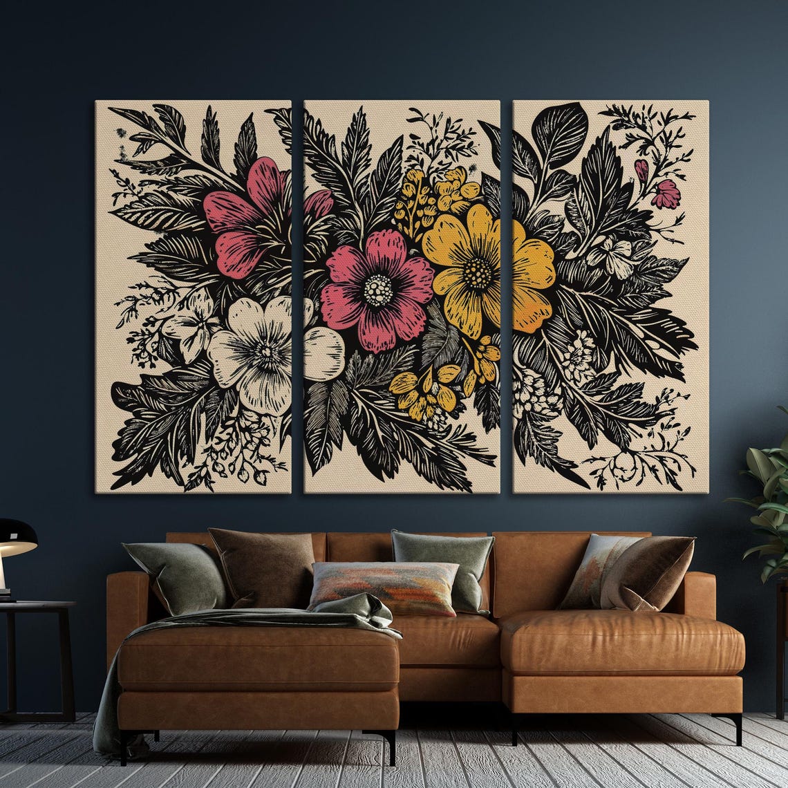 Vibrant Wildflower Bouquet In Woodcut Style Floral Artwork Poster - Image 6