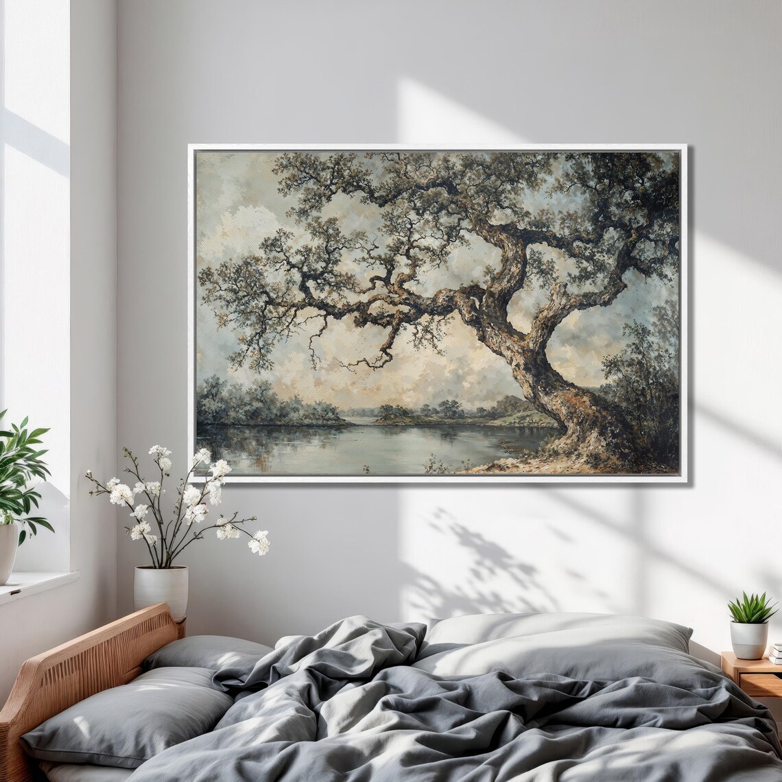 Peaceful Tree By the Lake Nature Landscape Art Print - Image 2