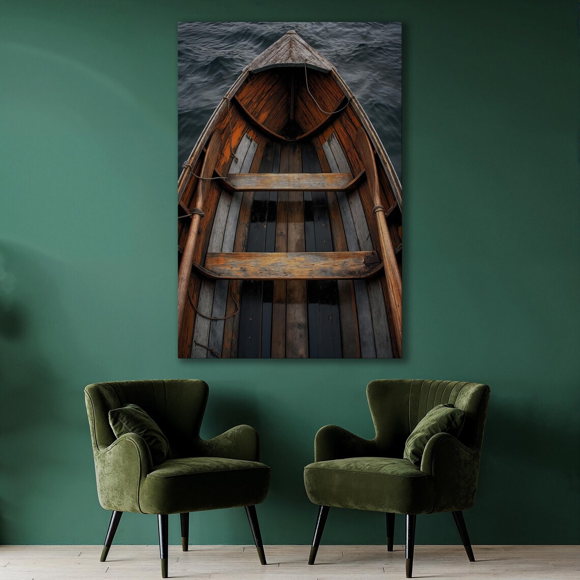 Rustic Wooden Rowboat Vintage Nautical Wall Decor - Image 2