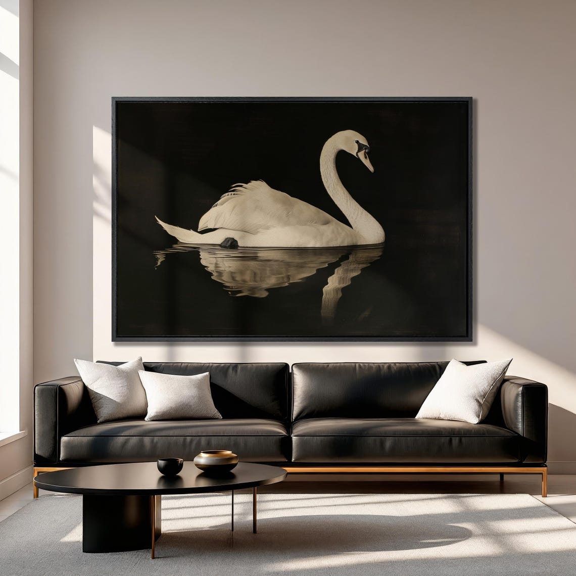 Elegant White Swan Gliding On Dark Water With Reflection Night Poster - Image 4