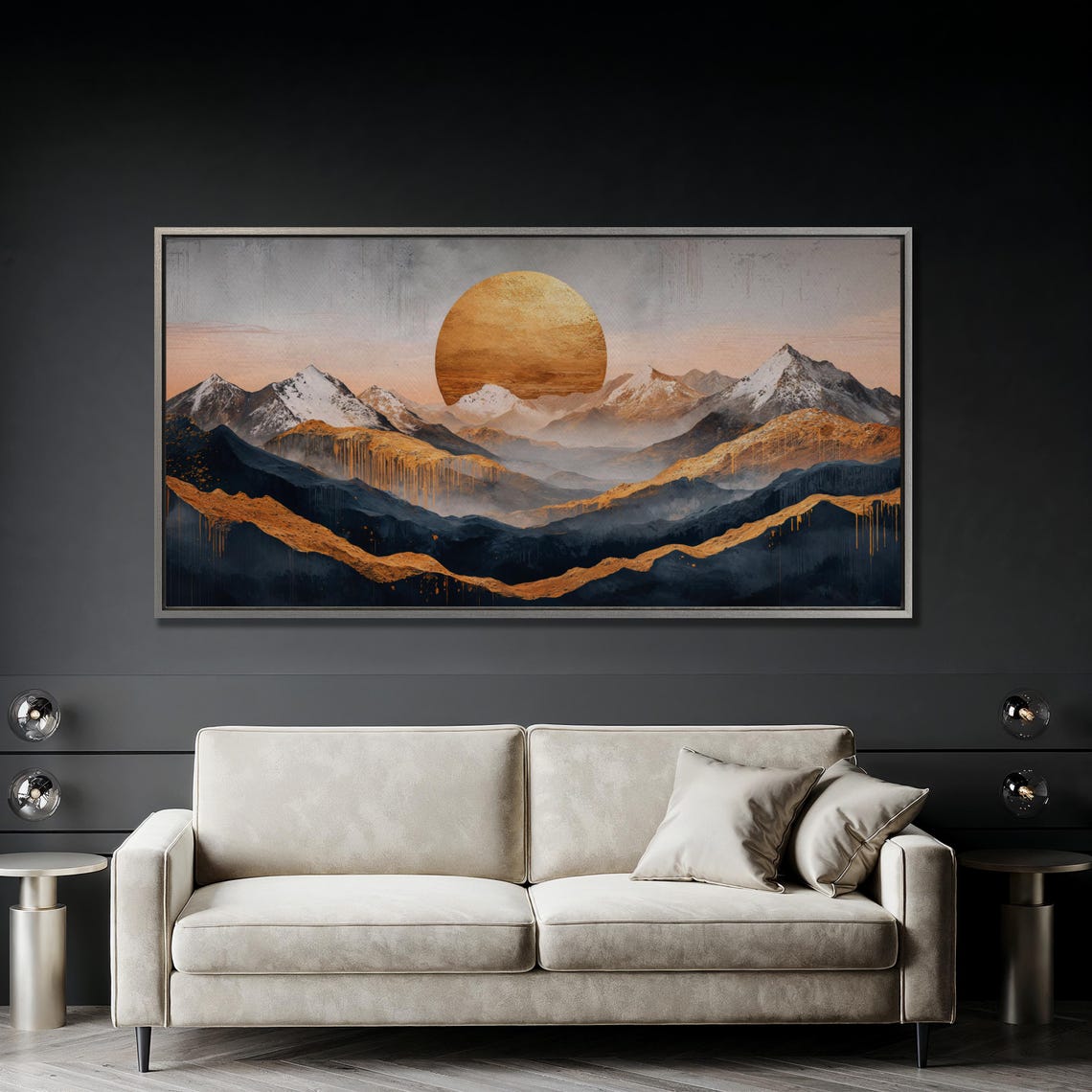 Golden Sun Over Snowy Mountain Peaks Abstract Painting Poster - Image 2
