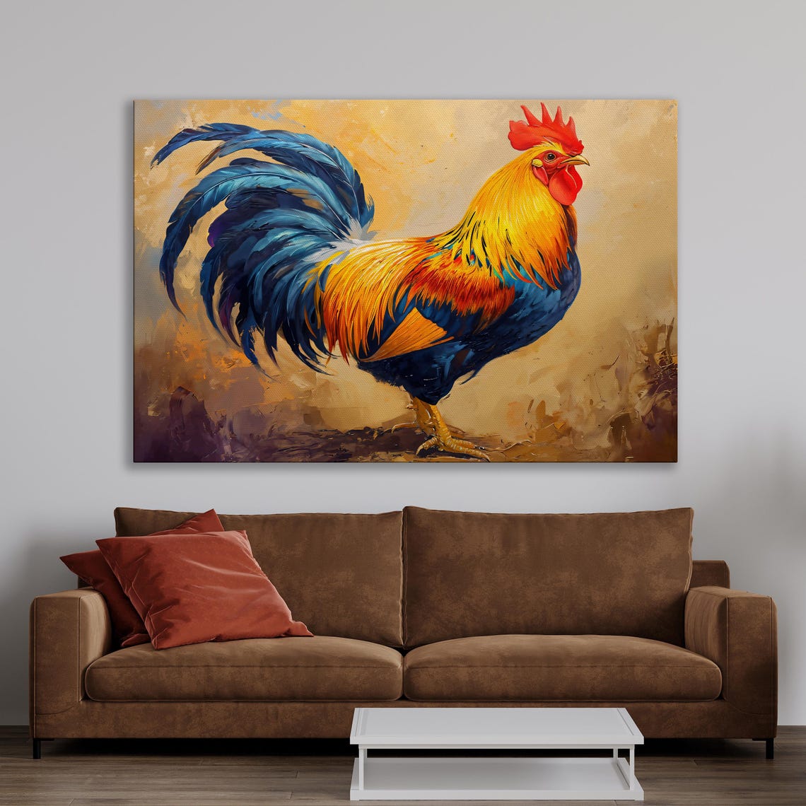 Colorful Rooster Portrait With Golden Blue Feathers Farm Art Poster - Image 4
