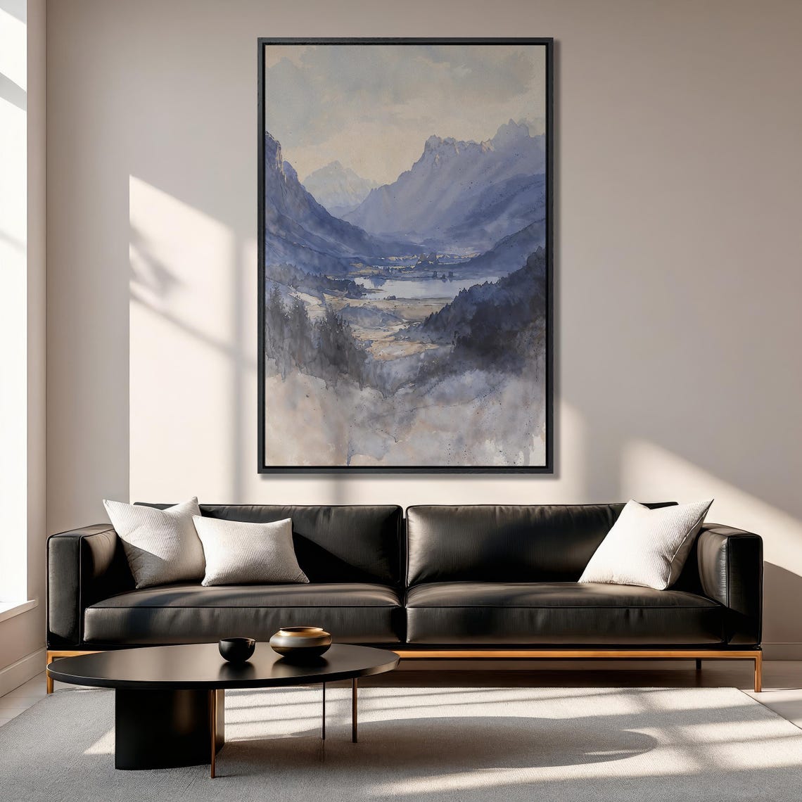 Serene Blue Mountain Lake Valley in Soft Watercolor Style Poster - Image 6