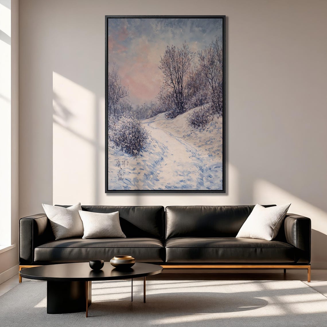 Snowy Forest Path at Dusk Beneath a Pink and Blue Sky Poster - Image 6