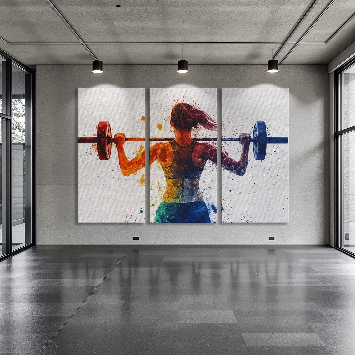 Woman Weightlifter Squatting With Barbell Splash Watercolor Poster - Image 6