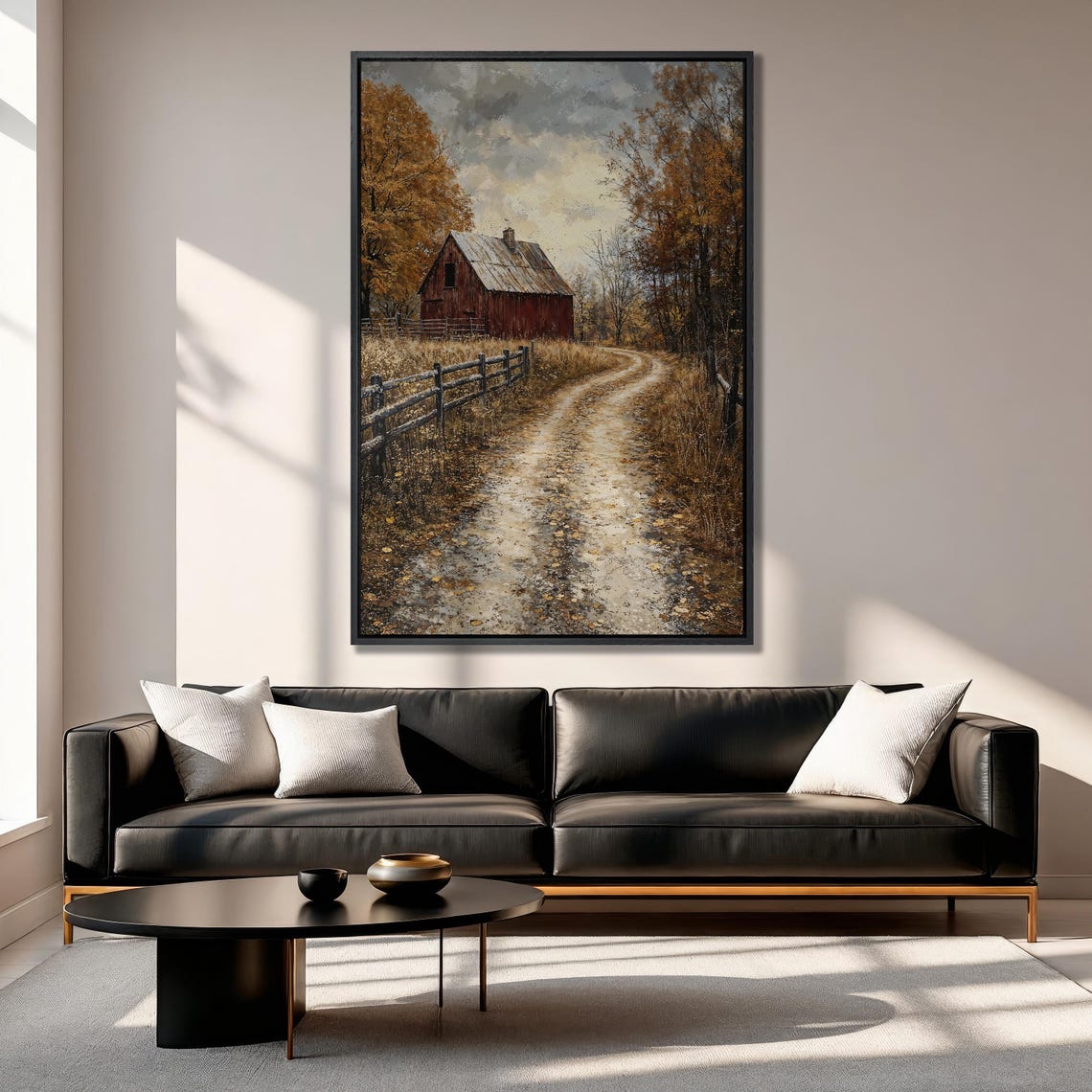 Red Barn at the End of Dirt Road in Golden Autumn Fields Poster - Image 6
