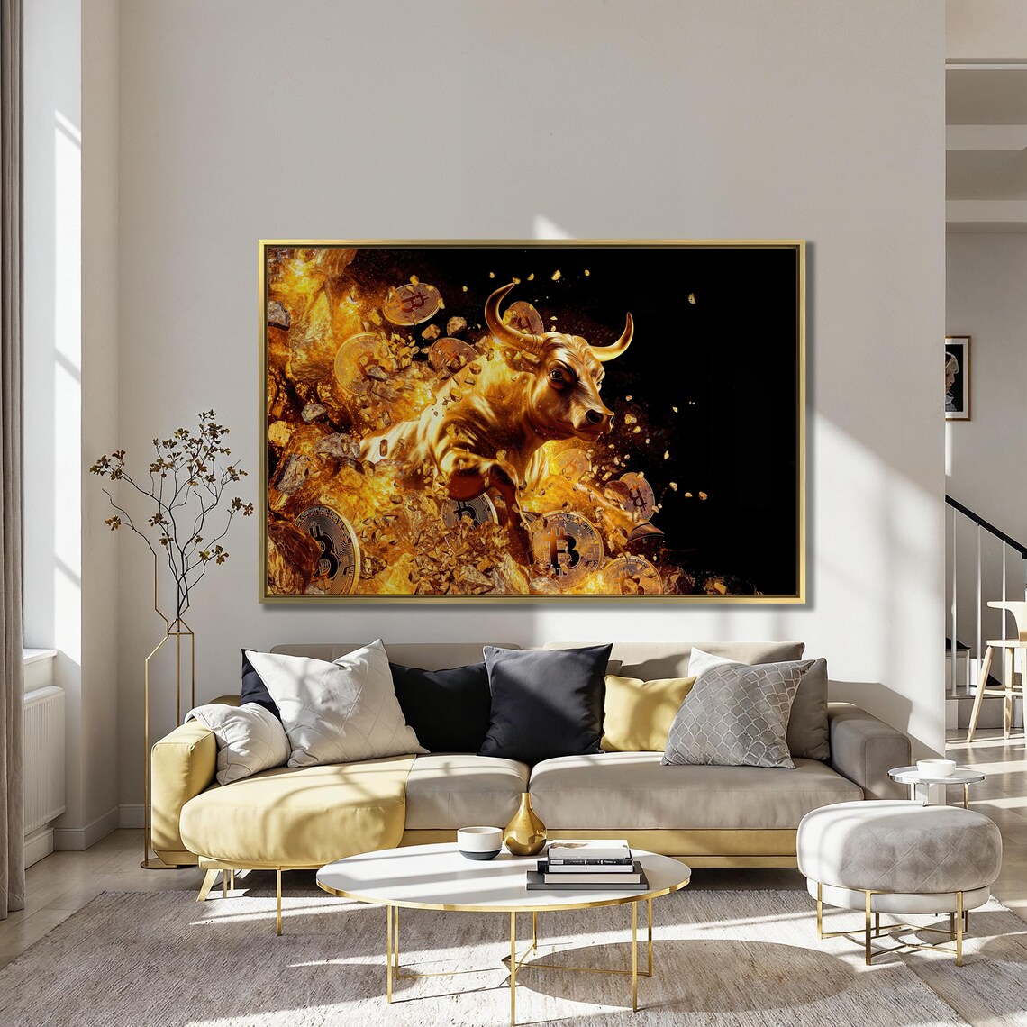 Gold Bull and Bitcoin Art Print, Crypto Wall Decor - Image 4