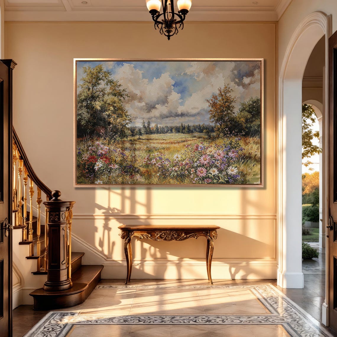 Summer Meadow Brimming with Wildflowers Under Cloudy Sky Poster - Image 5