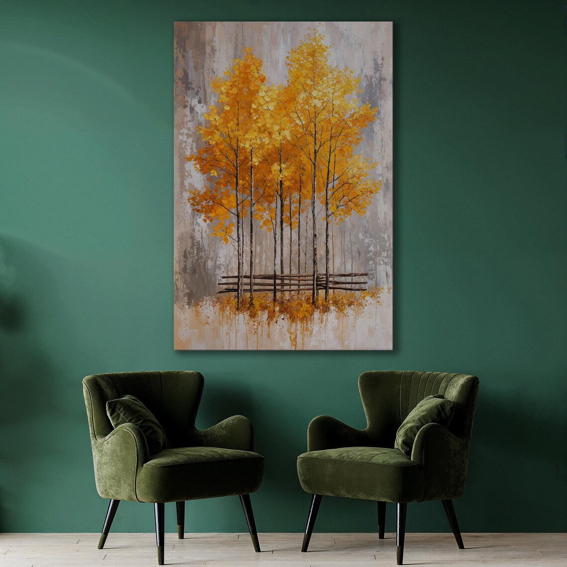 Autumnal Trees Rustic Fall Landscape Art Print - Image 2