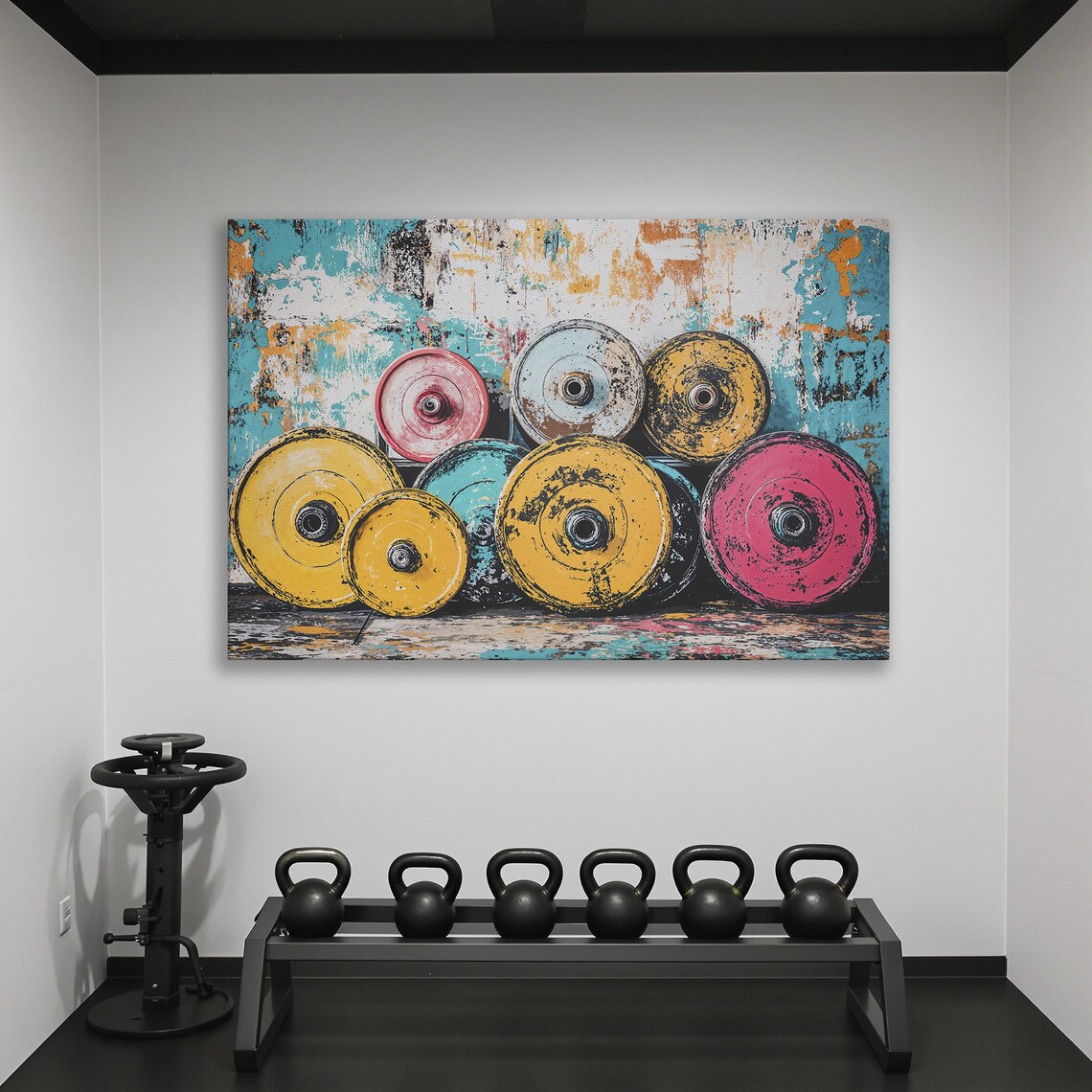 Colorful Barbell Weights Gym Art Print, Workout Decor - Image 2