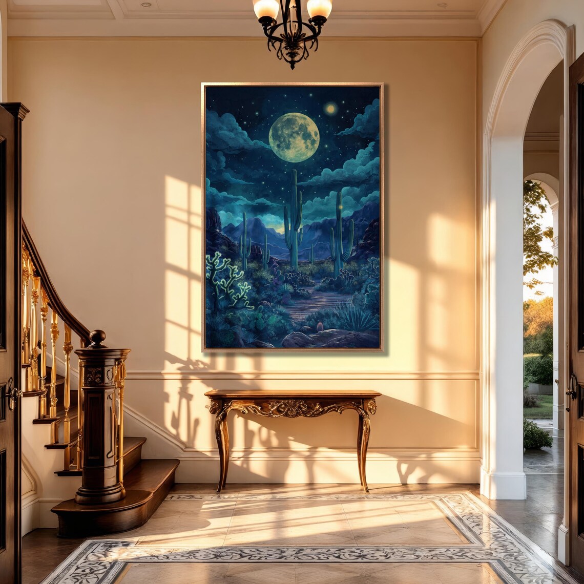 Mystical Moonlit Desert Landscape Art Print - Image 3