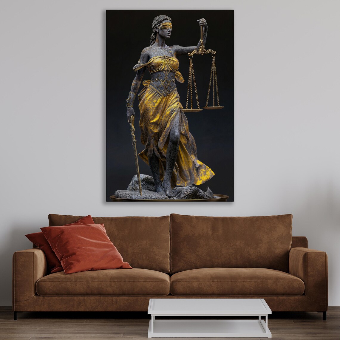 Themis Statue With Justice Scale, Bronze Gold Art Print - Image 2