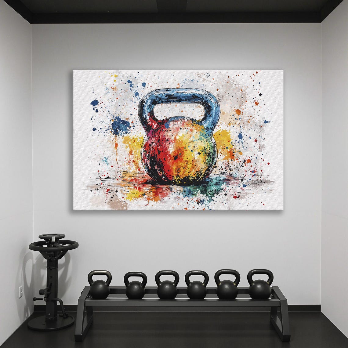 Single Colorful Kettlebell Watercolor Splash Gym Decor Poster - Image 2