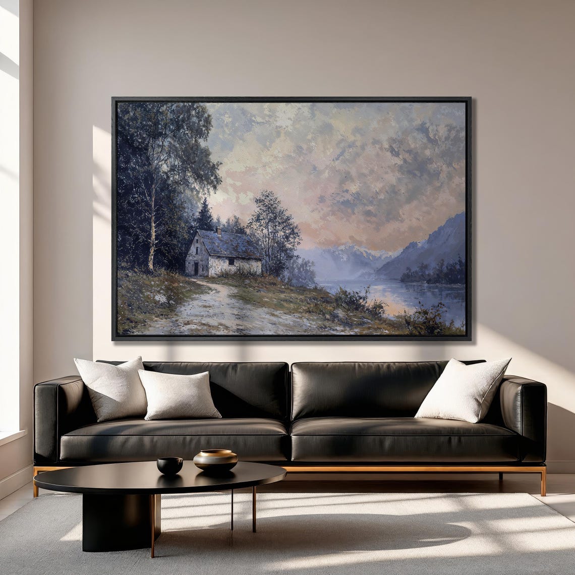 Rustic Cabin On Mountain Lake Framed Print Nature Landscape Wall Art Forest Misty Morning Home Wall Decor Ready To Hang - Image 3