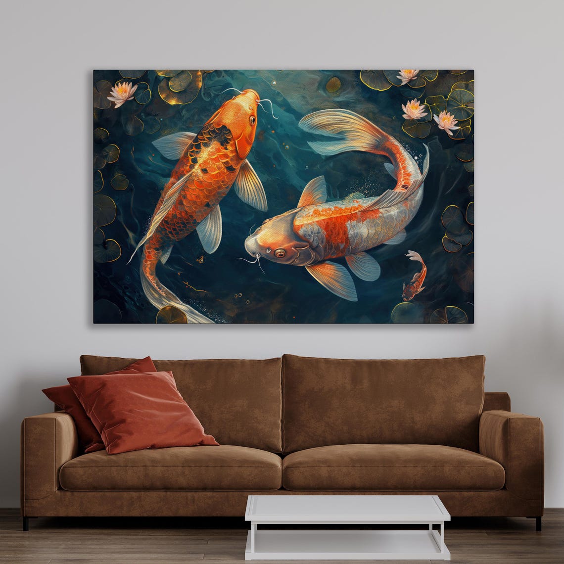 Enchanting Koi Fish Dance Abstract Print Lively Pond Wall Art Vibrant Aquatic Wall Decor Artistic Water Garden Ready To Hang Poster - Image 3