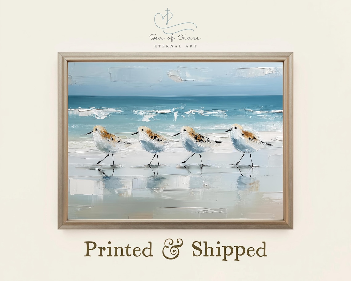 Sandpiper Beach Art Print, Coastal Shorebird Decor