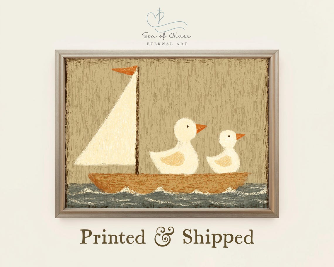 Whimsical Ducklings Sailboat Print Nursery Wall Art