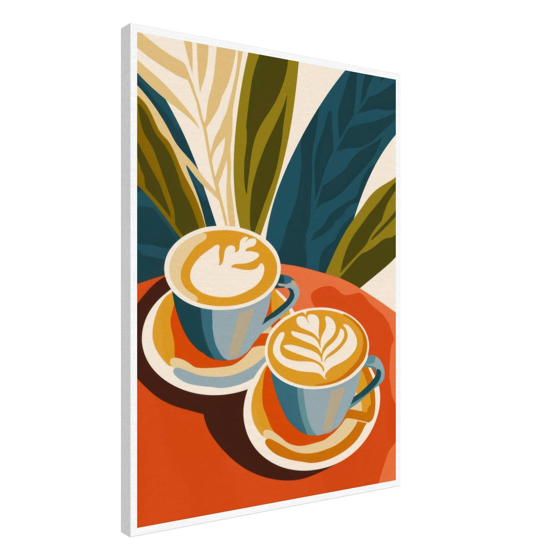 Two Cappuccino Cups Latte Art Tropical Warm Modern Coffee Poster - Image 3