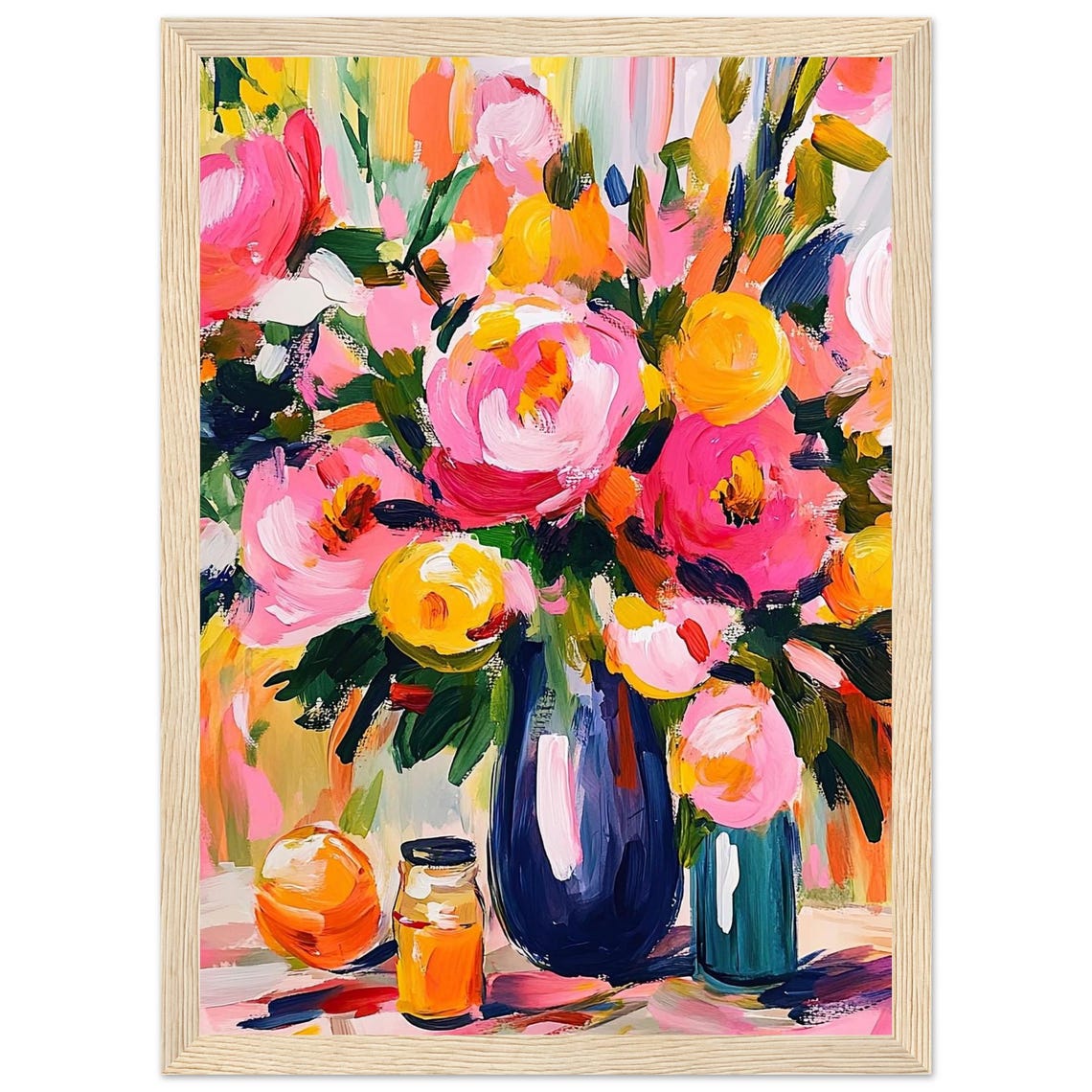 Pink Peony Still Life Vibrant Abstract Floral Bouquet Art Print