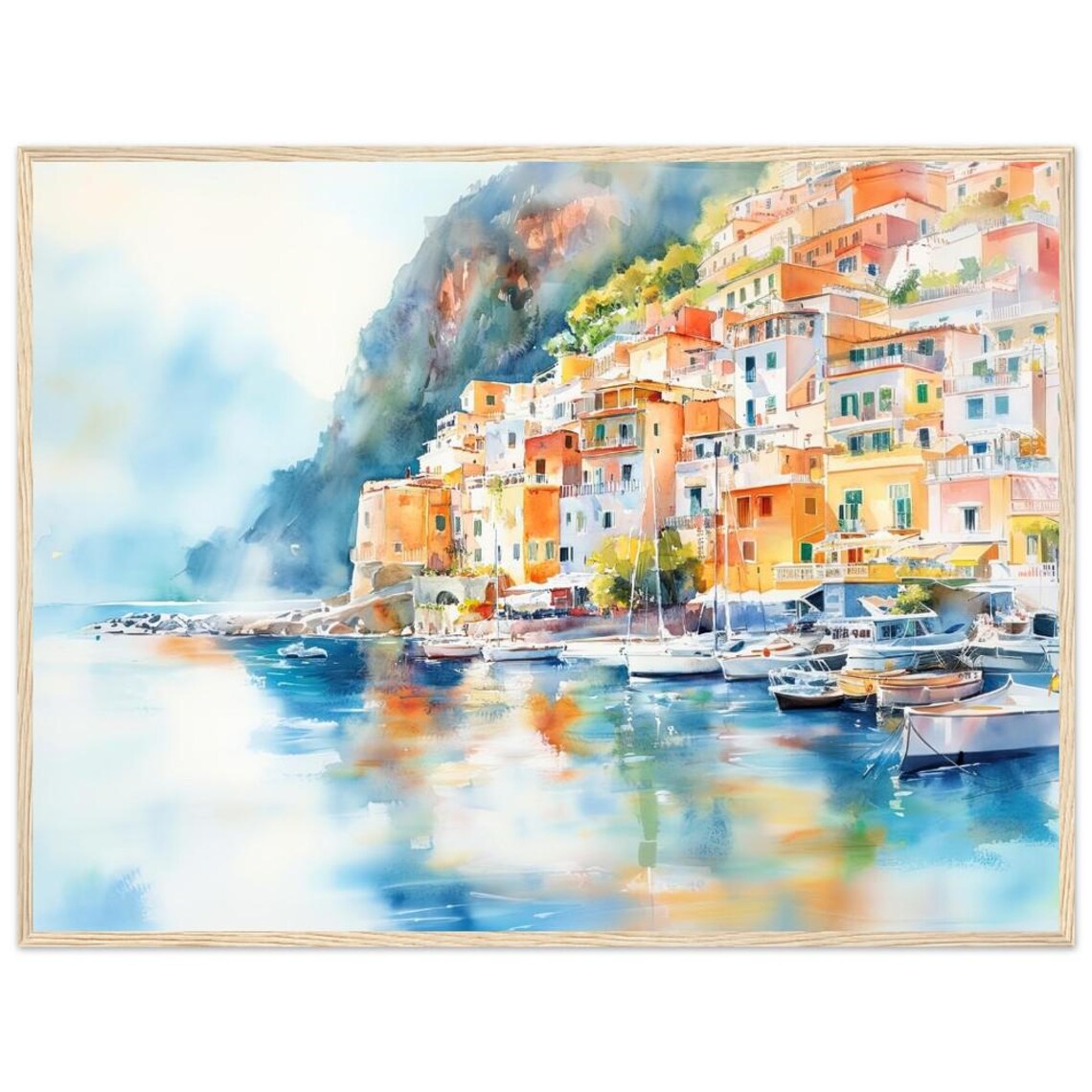 Positano Italy Amalfi Coast Village Watercolor Travel Poster