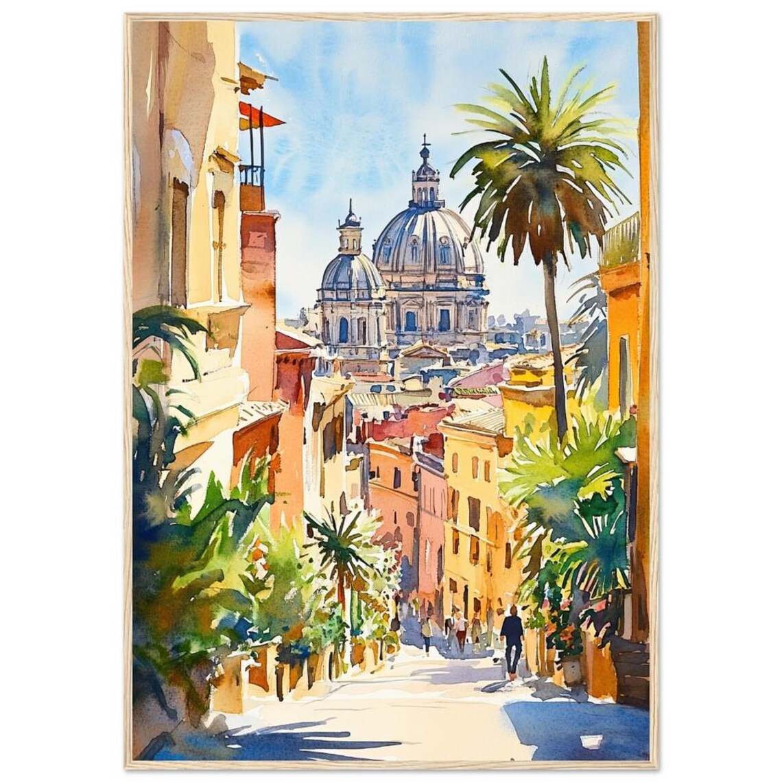 Roman Street Watercolor Art Print, Italy Travel Poster