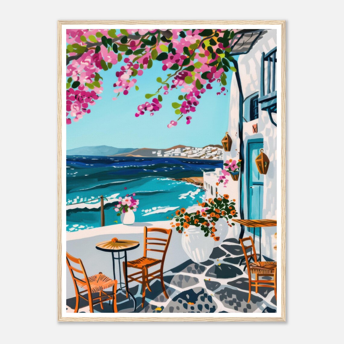 Greek Island Coastal Travel Poster, Mediterranean Print
