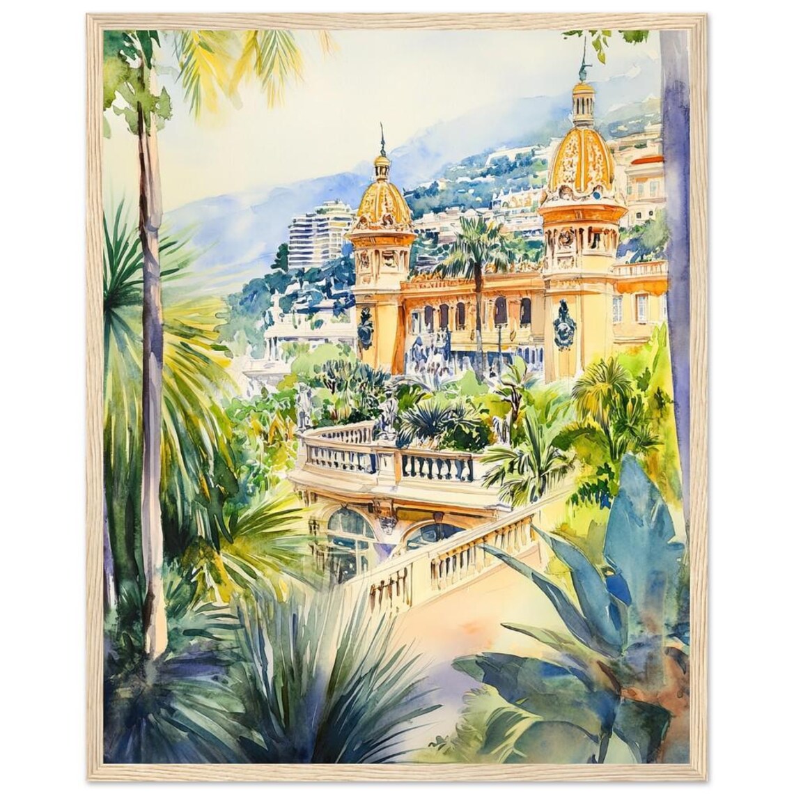Monte Carlo Casino Watercolor Travel Poster, Monaco
