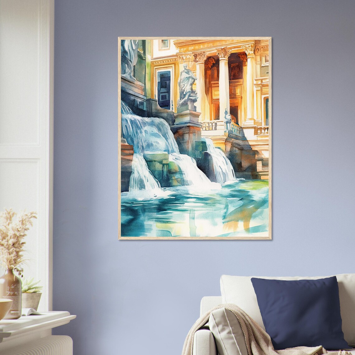 Trevi Fountain Watercolor Painting Rome Italy Wall Art Print Classic Roman Architecture Cascading Water Statues Artwork Italian Travel Art - Image 2