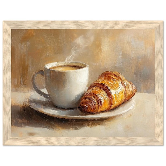Coffee and Croissant Oil Painting Cozy Breakfast Still Life Poster