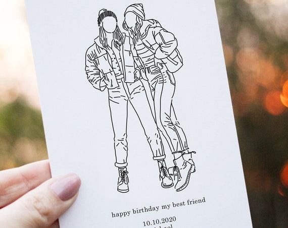 Custom Minimal Personalised Card Drawing Painting Line Art Illustration Line Art Portrait Black Ink Minimal Art Line Art
