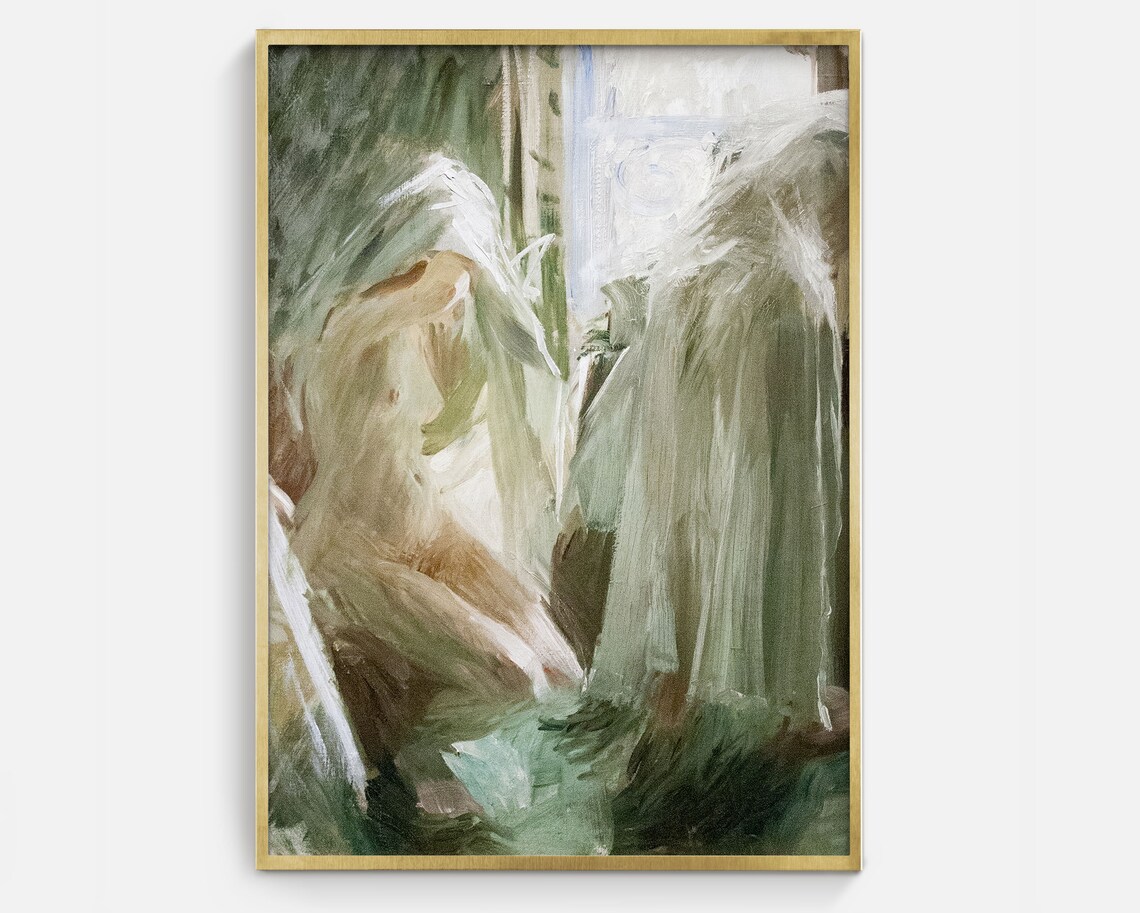 Abstract Nude Figure Study White Green Brushstrokes Vintage Figure Art Poster