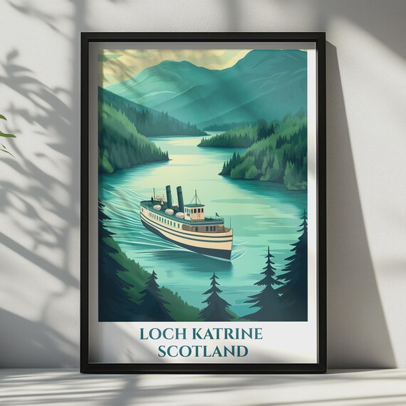 Loch Katrine Scotland Travel Poster Trossachs Steamship Vintage Wall Art Print