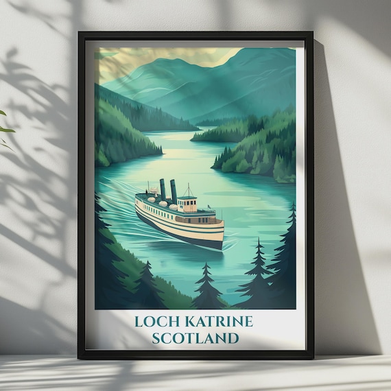 Loch Katrine Scotland Trossachs Steamship Vintage Lake Travel Poster