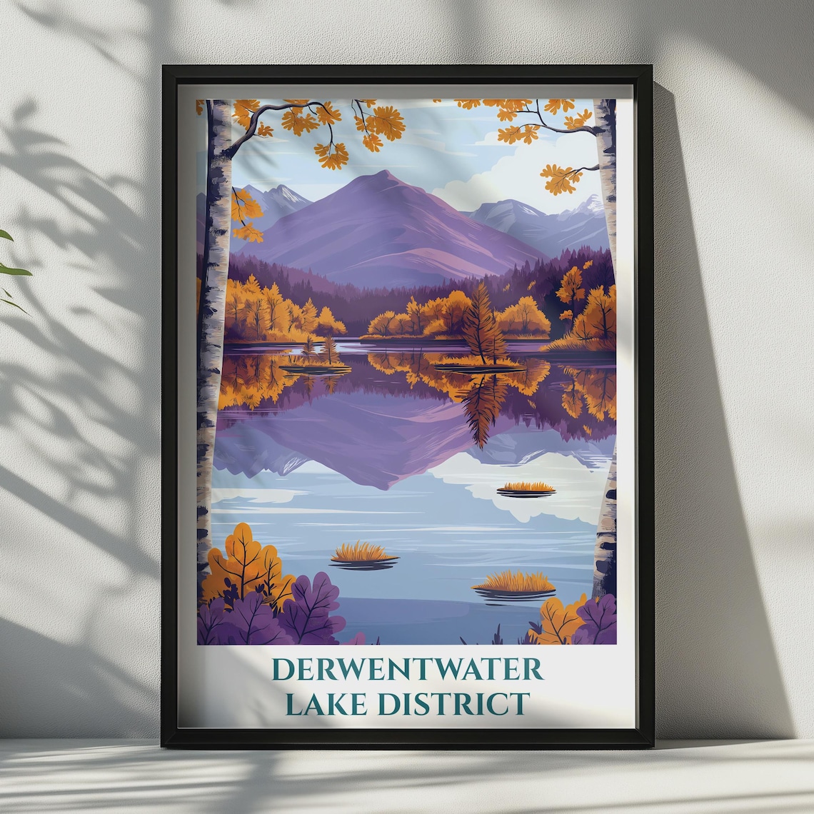 Derwentwater Lake District Autumn Lake Mountain Travel Poster