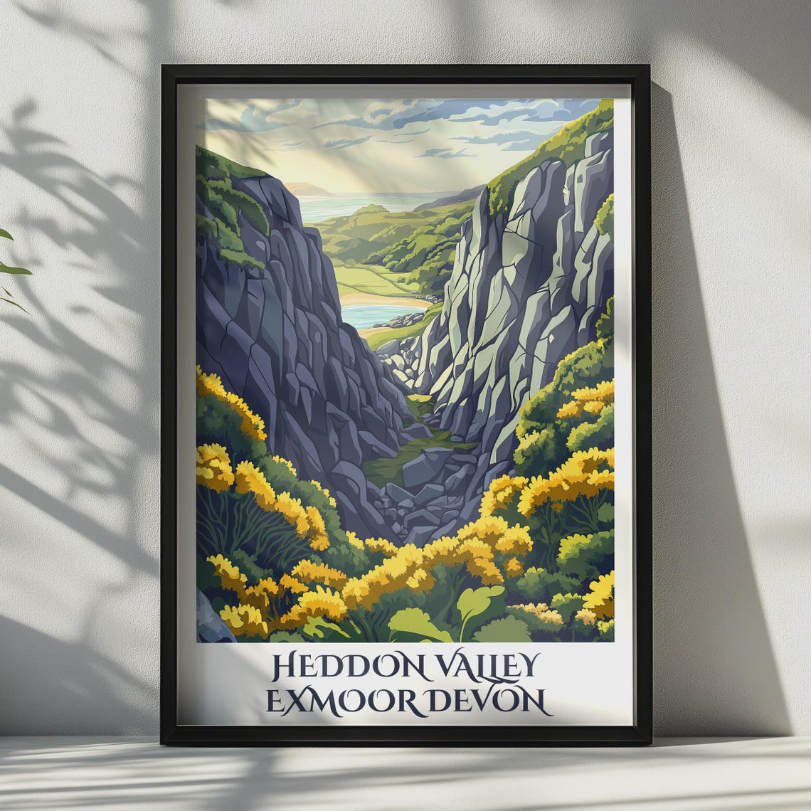 Heddon Valley Exmoor Devon Rocky Gorge Gorse Vintage Travel Art Poster