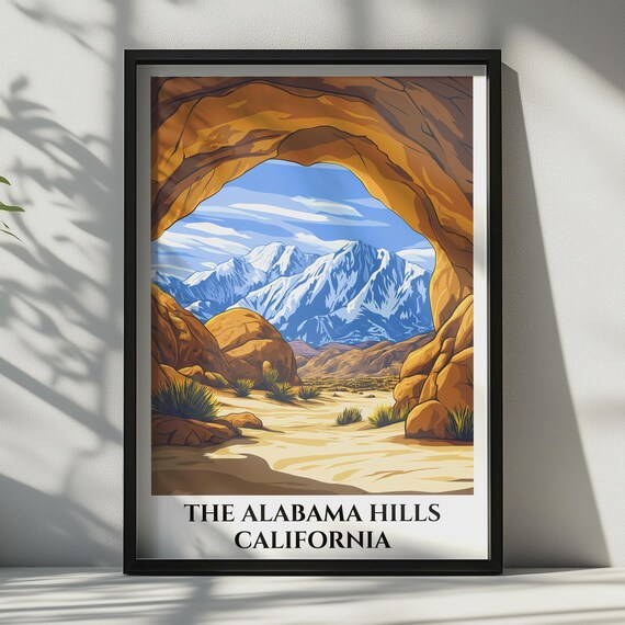 Alabama Hills California Travel Poster Sierra Nevada Rock Arch Wall Art Print