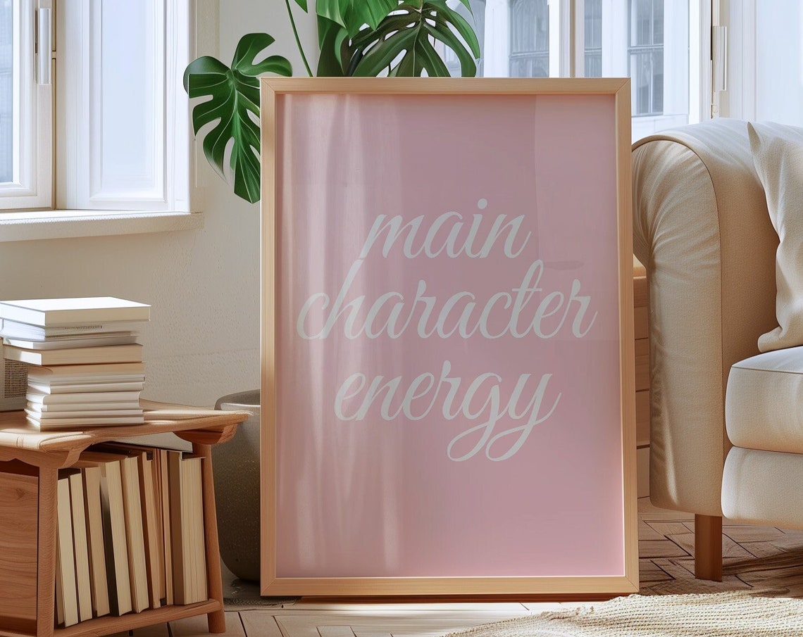 Main Character Energy White Script on Soft Blush Pink Poster