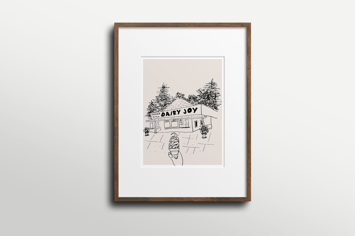 Dairy Joy Ice Cream Shop, Minimalist Food Art Print