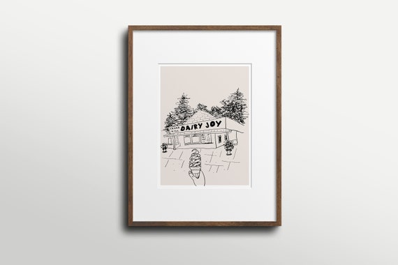 Dairy Joy Ice Cream Shop, Minimalist Food Art Print