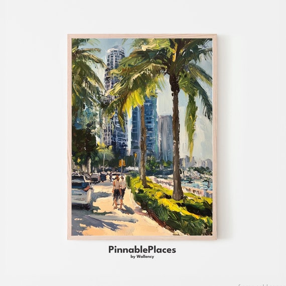 Miami Art Print Tropical Palm Trees Cityscape Painting File