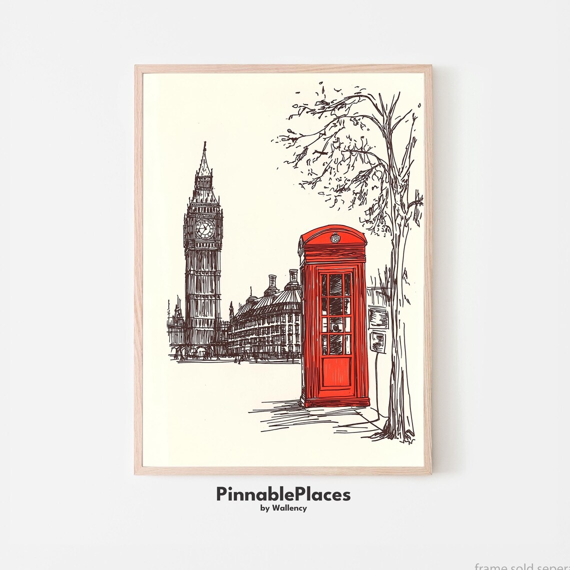 London Big Ben Red Telephone Booth Minimalist Sketch Art Poster