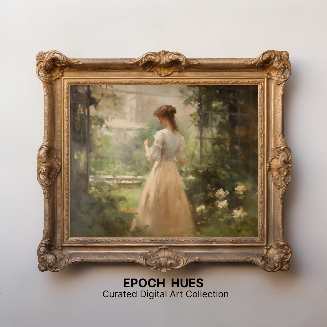 Woman In Cream Dress In Flowering Conservatory Romantic Vintage Poster - Image 2