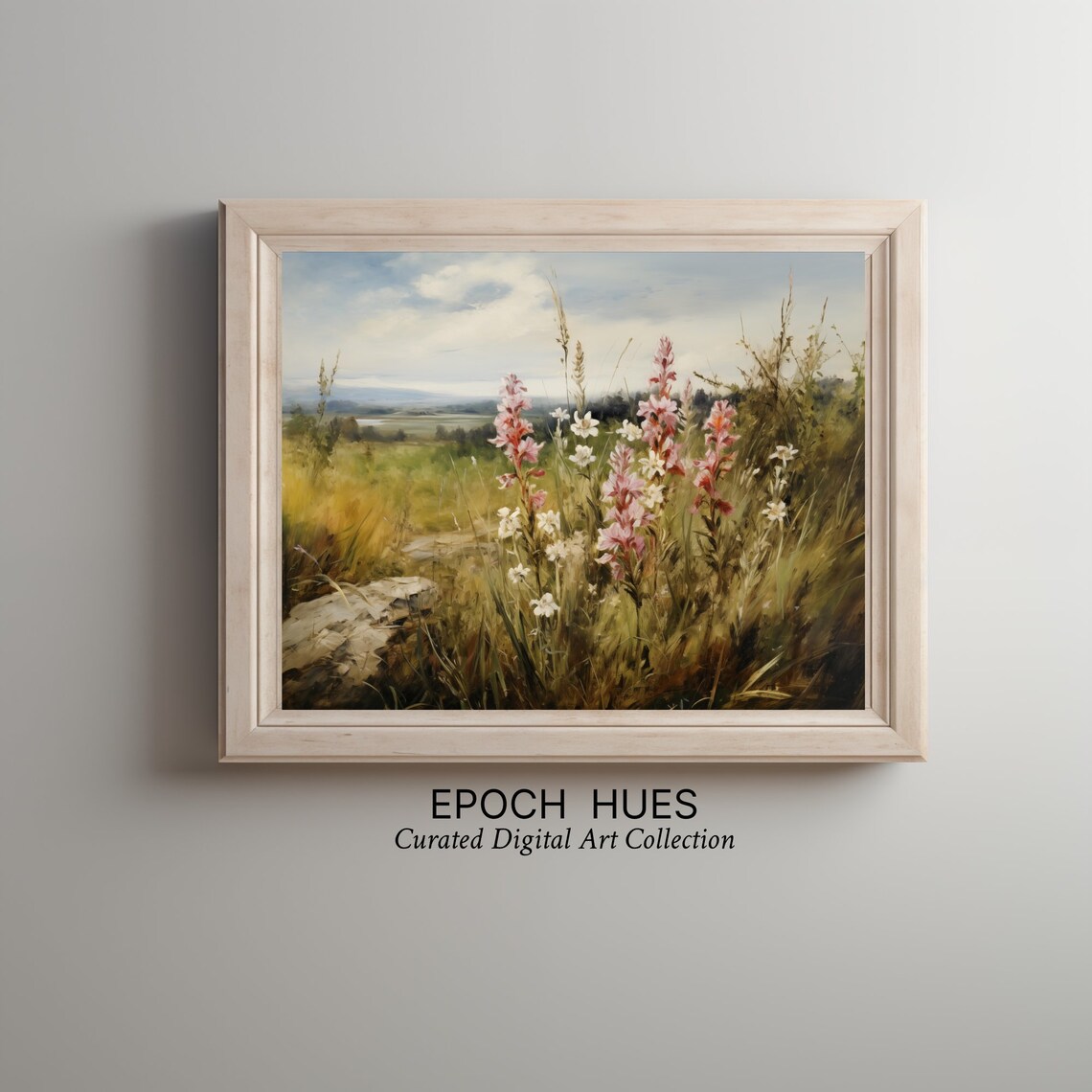 Pink Gladiolas Wildflower Field Sunny Meadow Painting Wall Art - Image 3